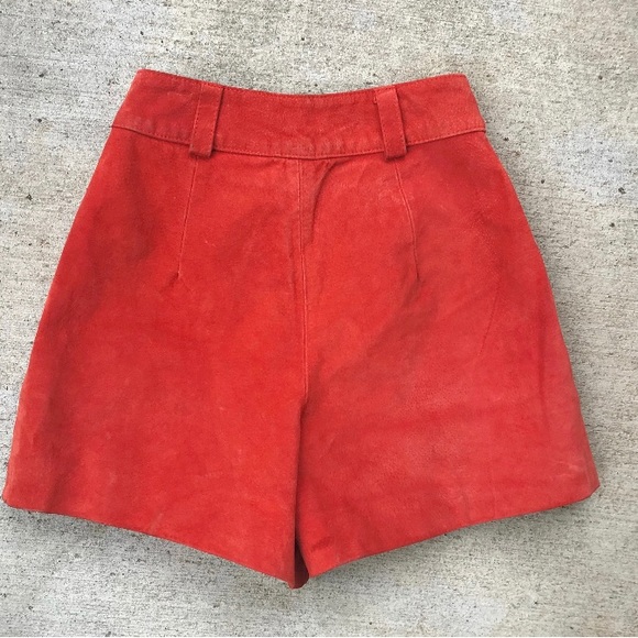 Red/Orange Vintage Genuine Suede Shorts - Picture 4 of 5
